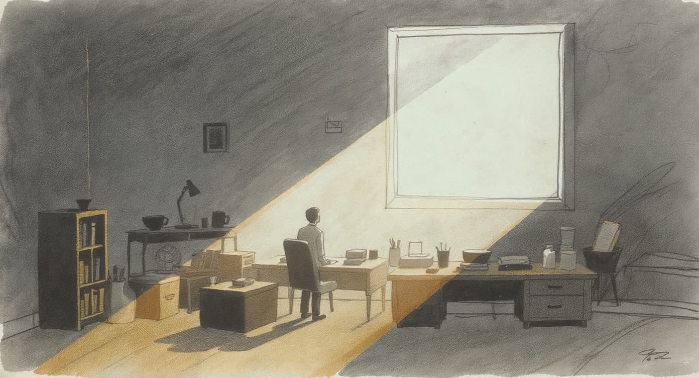 Aufgeräumter Schreibtisch im Morgenlicht