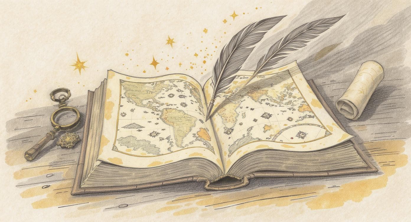 Atlas mit Werkzeugen drumherum