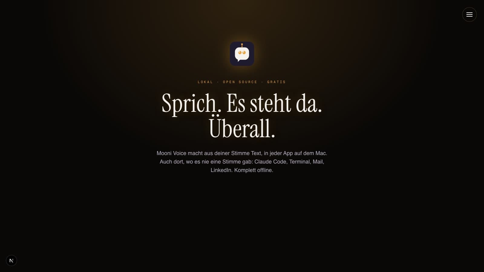 Mooni Voice: Deine Stimme wird Text, built with Claude
